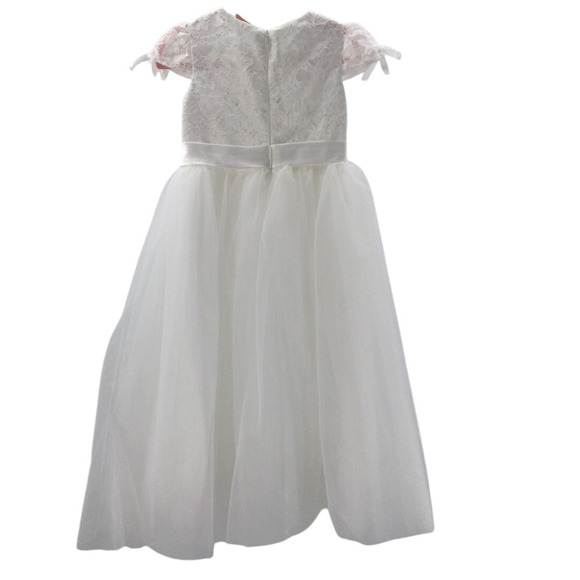 GIRL'S PARTY DRESS SZ 12 Y white lace embellished short sleeve flower maxi 0B2 - Picture 2 of 7